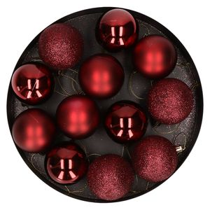 12x Donkerrode kerstballen 6 cm kunststof mat/glans