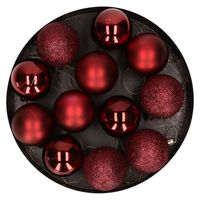 12x Donkerrode kerstballen 6 cm kunststof mat/glans - thumbnail