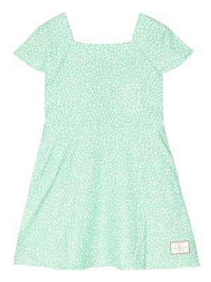 Calvin Klein Kids robe fleurie à patch logo - Vert
