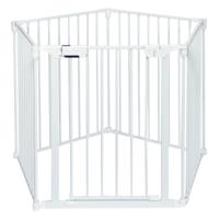5-In-1 Metalen Grondbox Baby Hek Veiligheidshek Kerstboom en Open Haard Hek Verstelbare Huisdier Hek met Zwaaideur Wit