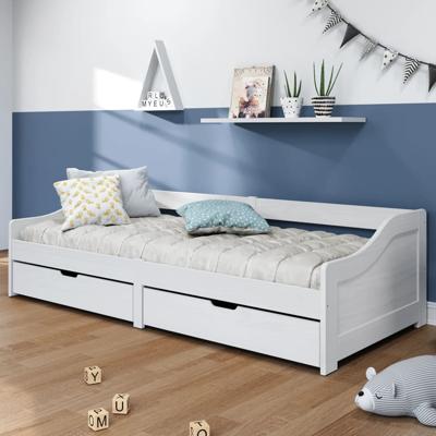 Slaapbank met 2 lades IRUN 90x200 cm massief grenenhout wit