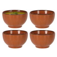 Soepkom Fishbone - 4x - terra - 14 x 8 cm - keramiek - kommetjes - 680 ml