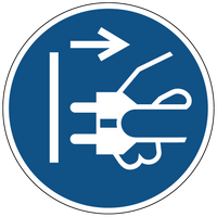 Voor het openen stekker uit stopcontact trekken gebods- Ø 200 mm - Sticker