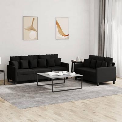 2-delige loungeset met kussens stof zwart