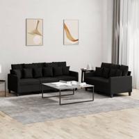 2-delige loungeset met kussens stof zwart