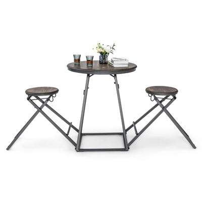 3-Delige Ronde Tafel en Krukset voor 2 Personen Bartafel met 2 Inklapbare Krukken Moderne Eetkamerset voor Kleine Kamers