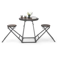 3-Delige Ronde Tafel en Krukset voor 2 Personen Bartafel met 2 Inklapbare Krukken Moderne Eetkamerset voor Kleine Kamers