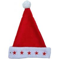 Kerstmuts - 6x stuks - met lichtjes - 3D sterren - polyester - volwassenen