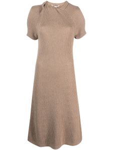 Stella McCartney short-sleeve ribbed-knit midi dress - Marron