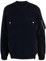 sacai pull en coton à empiècements - Bleu