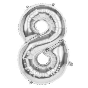 Cijfer Ballon Nummer '8' Zilver Folie 86cm Geschikt Voor Helium