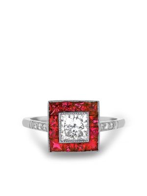 Pragnell Vintage bague en platine sertie de rubis et de diamants - Argent