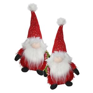 Pluche kerst gnomes - 2x - kerstman - H36 cm - decoratie pop - rood