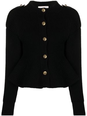 Alexander McQueen cardigan en maille nervurée à encolure ras du coi - Noir