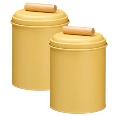Voorraadpot / koekjes bewaarblik Bart - 2x - 14 x 20 cm - metaal - geel - keuken voorraadpotten Voorraadpot / koekjes bewaarblik Bart - 2x - 14 x 20 cm - metaal - geel - keuken voorraadpotten