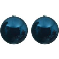 2x Grote donkerblauwe kerstballen van 20 cm glans van kunststof