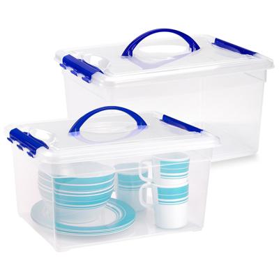 Opslagbox met deksel - 2x - transparant blauw - 12 liter - 34 x 27 x 18 cm - kunststof