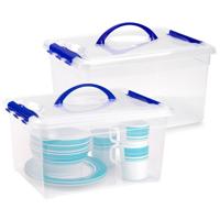 Opslagbox met deksel - 2x - transparant blauw - 12 liter - 34 x 27 x 18 cm - kunststof