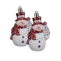 2x Sneeuwpop kerstornamenten kersthangers 8 cm - Kersthangers - thumbnail