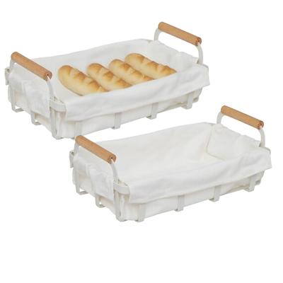 5Five Broodmandje Bistro plus - 2x - metaal/stof - wit - 28 x 16 x 11 cm - met handvaten