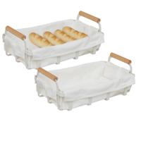 5Five Broodmandje Bistro plus - 2x - metaal/stof - wit - 28 x 16 x 11 cm - met handvaten