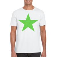 Verkleed T-shirt voor heren - ster - wit - groen glitter - carnaval/themafeest - thumbnail
