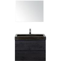 Maxx XL Badmeubelset 80 cm - Black Oak - Wastafel Lucca 1 Kraangat met Spiegel