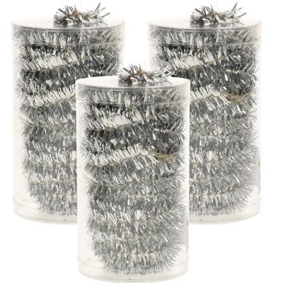 Kerstslinger folie slingers - 3x stuks - zilver - folie - 20 meter - extra lang - kerstversiering