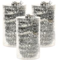 Kerstslinger folie slingers - 3x stuks - zilver - folie - 20 meter - extra lang - kerstversiering