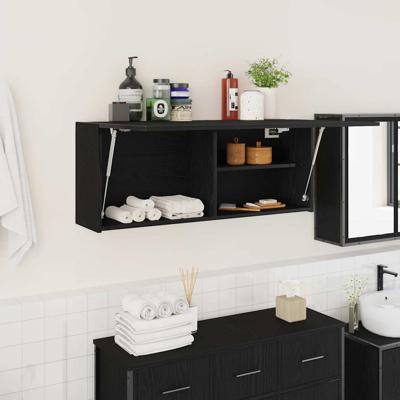 Badkamerwandkast 100x25x40 cm bewerkt hout zwart