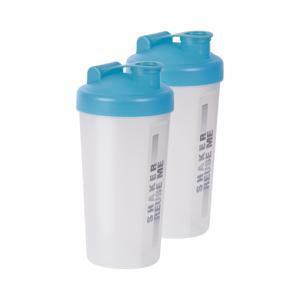 Shakebekers/shakers/bidons - 2x - 700 ml - transparant/blauw - kunststof