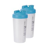 Shakebekers/shakers/bidons - 2x - 700 ml - transparant/blauw - kunststof