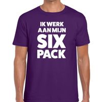 Ik werk aan mijn SIX Pack tekst t-shirt paars heren