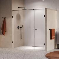 Brauer Void - Carving Nisdeur - 2-Delig - Helder Glas - 200 x 200 cm - Omkeerbaar - met Draaideur 70 cm - Aan Muur - incl. Glascoating - PVD Gunmetal Geborsteld