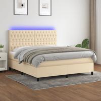 Boxspring met matras en LED stof crèmekleurig 160x200 cm