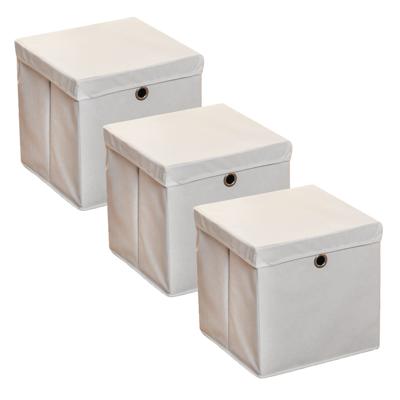 HI Opbergmand - 3x - grijs - 30 x 30 cm - kunststof - met deksel