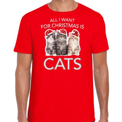 Kitten Katjes Kersttrui t-shirt - All i want for Christmas is cats - rood - voor heren - kleding