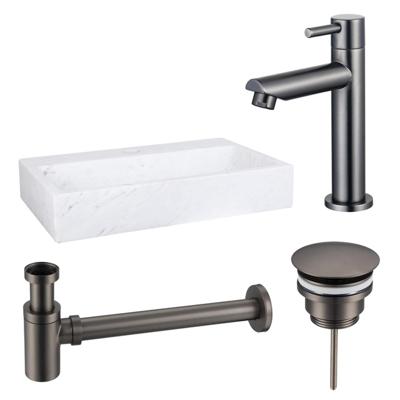 Fortifura Fuente fonteinset - 38x24cm - 1 kraangat - marmer - fonteinkraan gunmetal - wit SW696237/SW696207/SW696217/SW451336