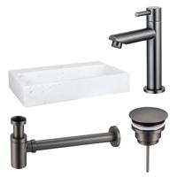 Fortifura Fuente fonteinset - 38x24cm - 1 kraangat - marmer - fonteinkraan gunmetal - wit SW696237/SW696207/SW696217/SW451336