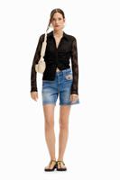 Geborduurde denim shorts - BLUE - 40 - thumbnail