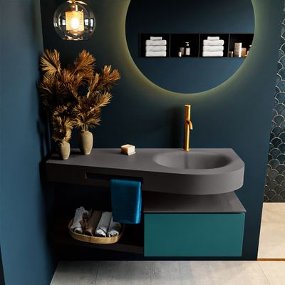 MONDIAZ RIVA 120cm badmeubel onderkast / planchet kleur Smag met 1 lade. Wastafel DULCET rechts 1 kraangat kleur Dark_Grey. MONDIAZ RIVA 120cm badmeubel onderkast / planchet kleur Smag met 1 lade. Wastafel DULCET rechts 1 kraangat kleur Dark_Grey.