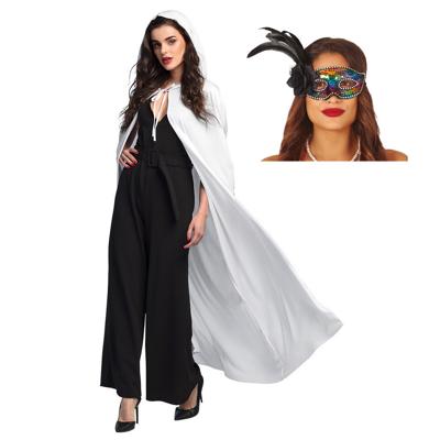 Carnaval gemaskerd bal verkleedkleding - Oogmasker colours - Cape/mantel in het wit - volwassenen