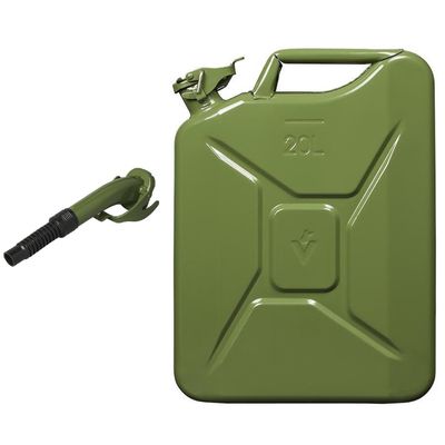 Metalen jerrycan legergroen voor brandstof 20 liter incl. schenktuit