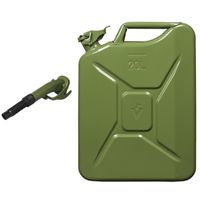 Metalen jerrycan legergroen voor brandstof 20 liter incl. schenktuit - thumbnail