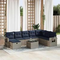 9-delige Loungeset met kussens poly rattan grijs