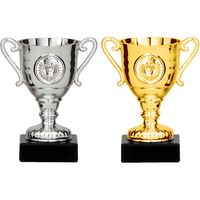 Luxe trofee/prijs beker met oren - zilver - incl. goud - metaal - 11 x 6 cm - Fopartikelen - thumbnail