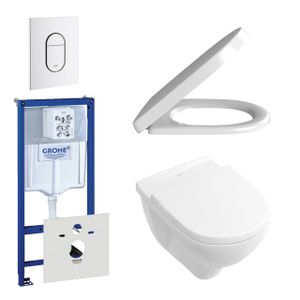 Villeroy & Boch O.Novo Toiletset - softclose en quickrelease zitting - bedieningsplaat verticaal wit - wit 0729205/0729242/0124182/1024992/