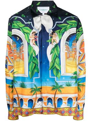 Casablanca chemise en soie à imprimé graphique - Bleu