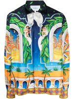 Casablanca chemise en soie à imprimé graphique - Bleu