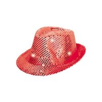 Pailletten trilby hoed rood LED light